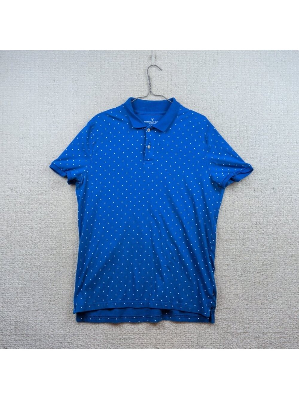 American Eagle Flex Classic Fit Blue Polka Dot Polo Shirt Mens M Preppy Golf